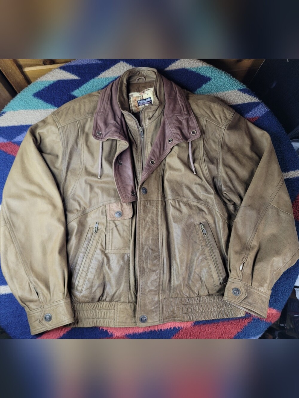 Vtg Adventure Bound Originals Leather Jacket Men Medium Brown Bomber Aztec Lined